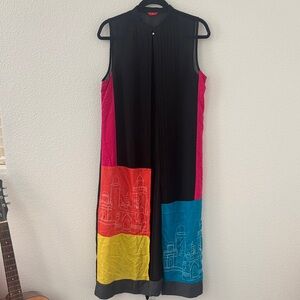 W Womens Patchwork Sheer Artsy Multicolor Sleeveless Tunic Kaftan Abstract 10